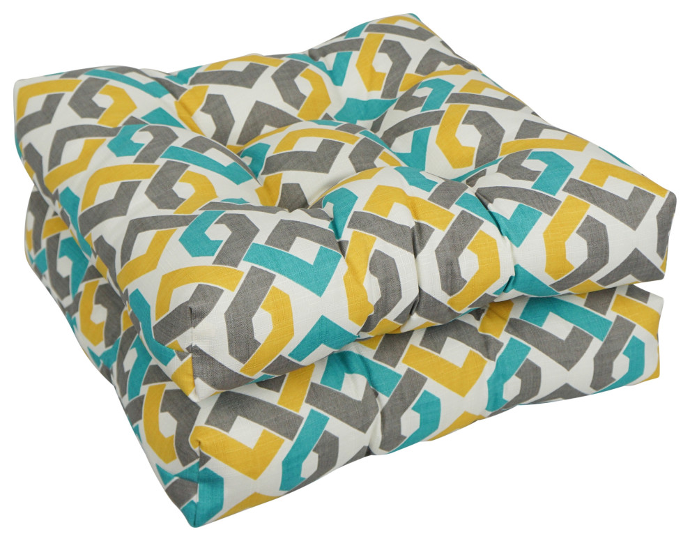19" Squared Outdoor Tufted Dining Chair Cushions, Set of 4, Rieser