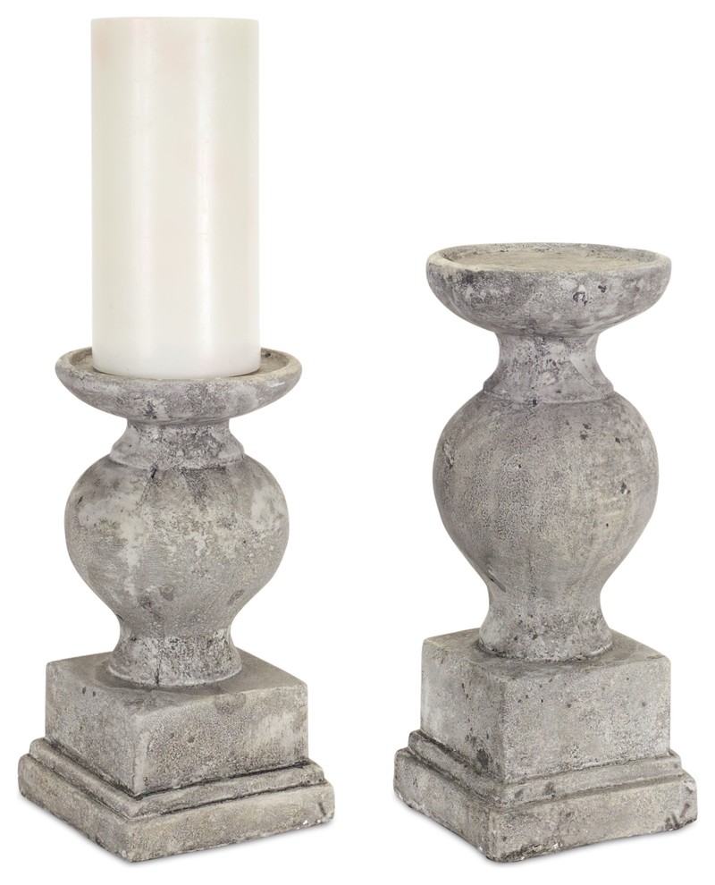 Candle Holder, Set of 2, 12"H, 14.5"H Cement