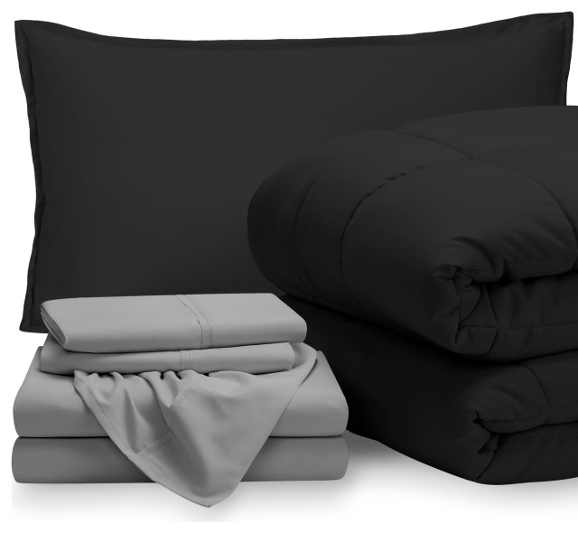 Bare Home 5-Piece Twin XL Bed-in-a-Bag, Black/Light Gray