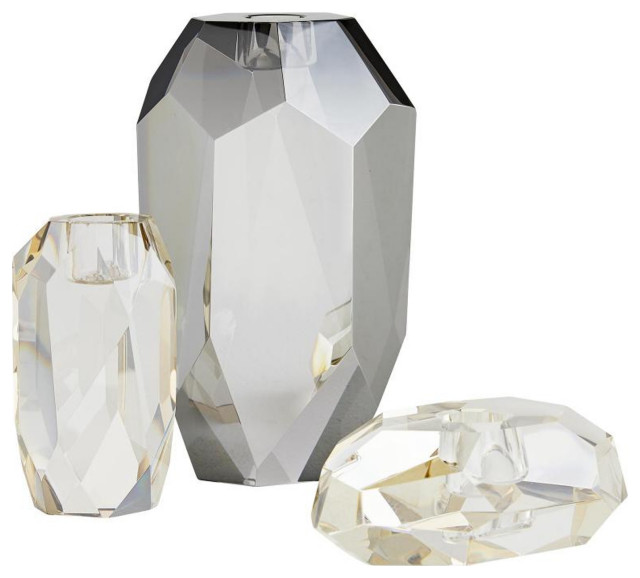 Violet Candleholders (Set of 3), Champagne & Smoke Crystal, 6"W (9635 3JL05)