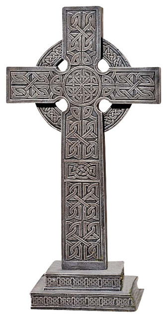 Irish Angel Woodcut Look Celtic Cross 7 Inch Resin Stone Tabletop Statue 