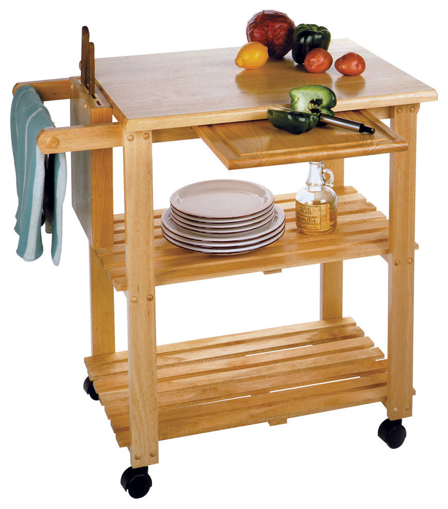 Winsome Wood Natural Solid Wood Kitchen Utility Cart Transitional Kitchen Islands And Kitchen Carts By Homesquare