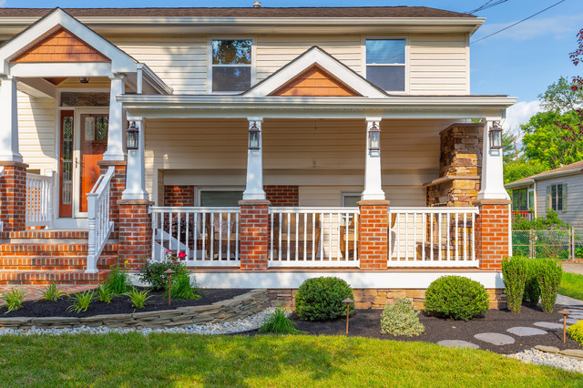 Front Porch & Portico Addition trendy-veranda