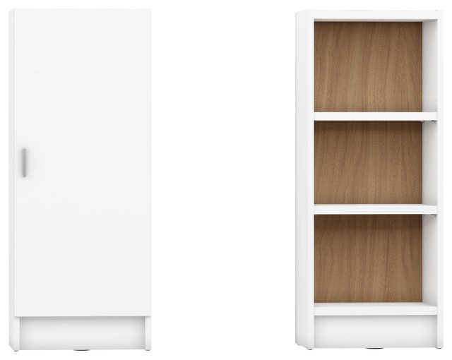 3 Shelf Narrow Tall 20 Bookcase with Doors in White Matte ...