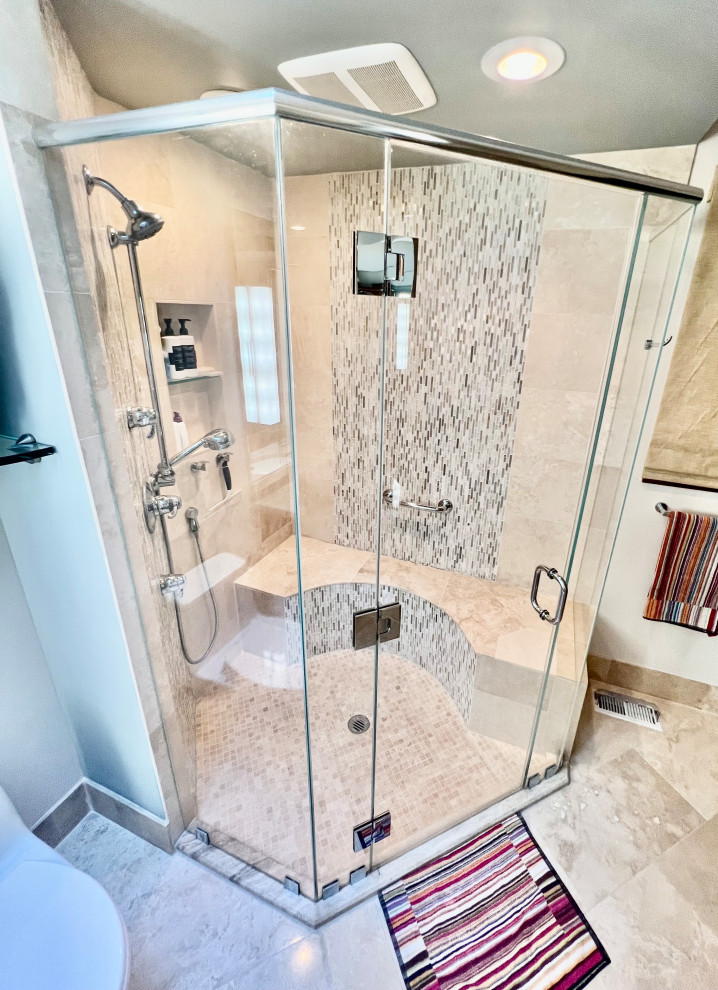 Glass Tile Waterfall Bath