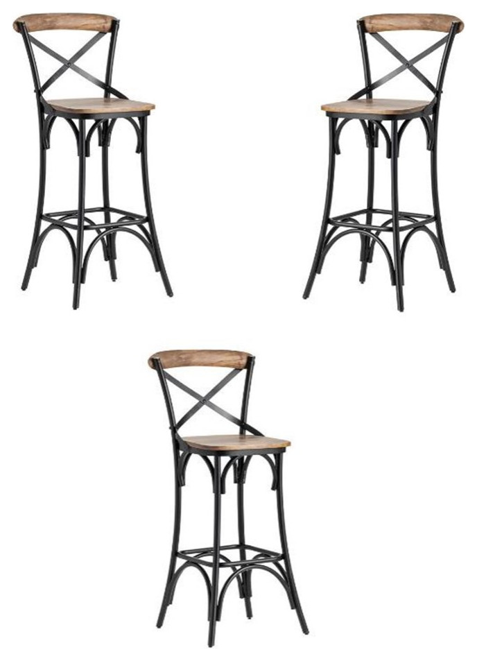 Home Square Farmhouse Style Metal Barstool in Brown Set of 3