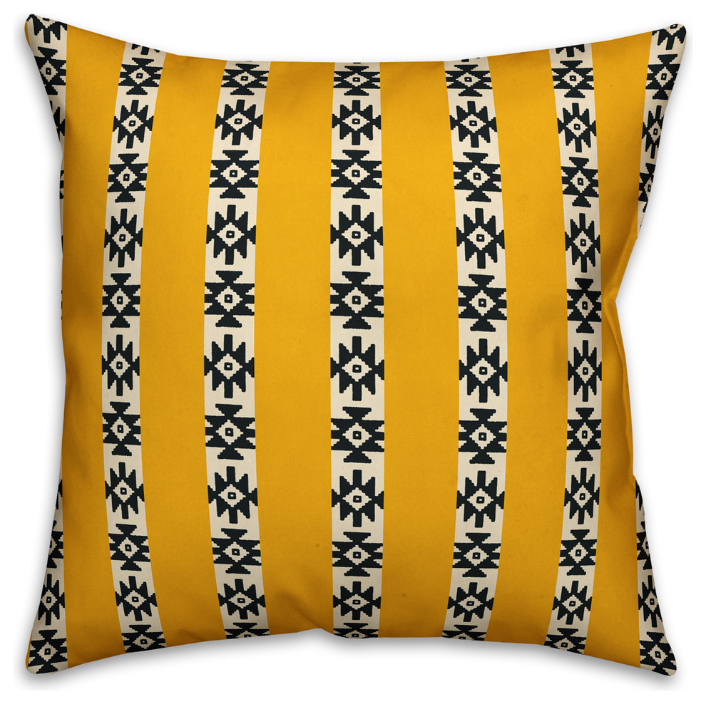 Southwestern Pattern, Yellow Throw Pillow Cover, 16"x16" Southwestern