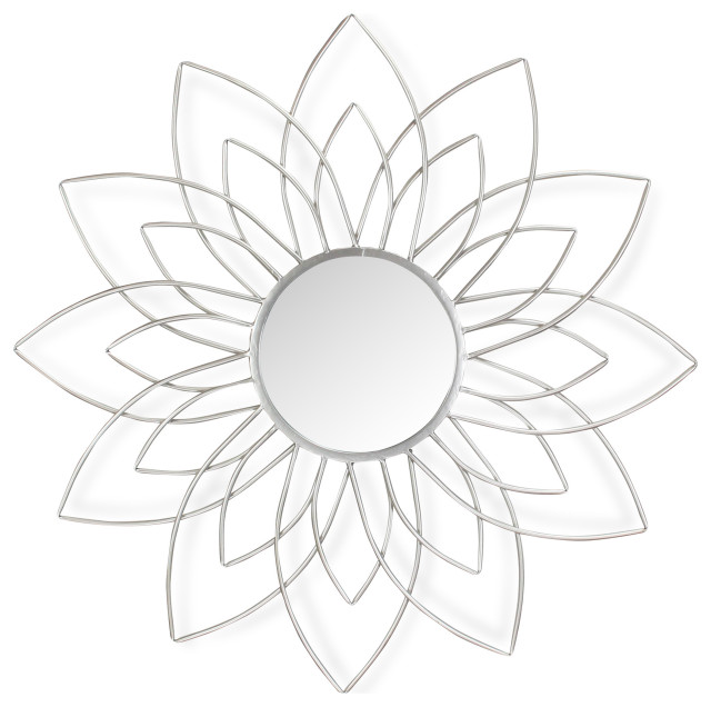 Metal Flower Mirror, Silver Contemporary Wall Mirrors by Cheungs