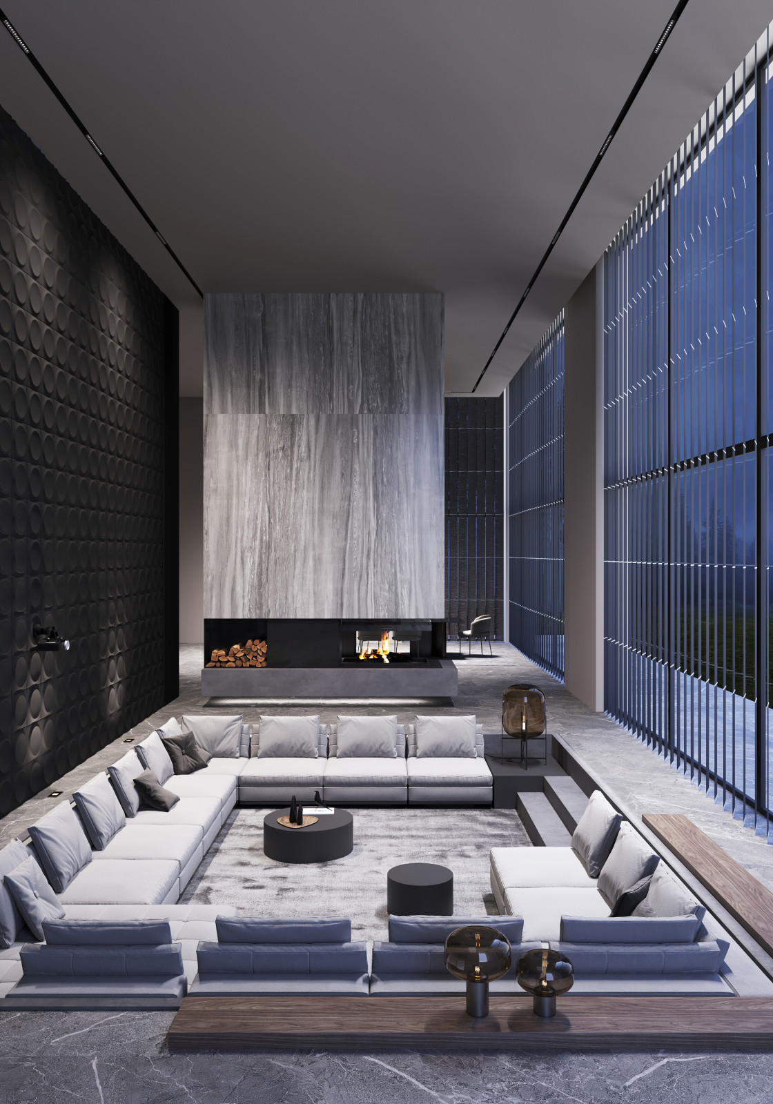 Зона отдыха с кинотеатром и камином