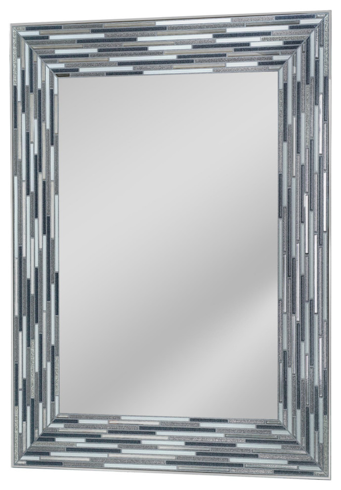 Frameless Glass Reeded Simulated Tile Printed Modern Wall Mirror