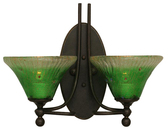 2-Light Wall Sconce, Dark Granite, 7" Kiwi Green Crystal Glass ...