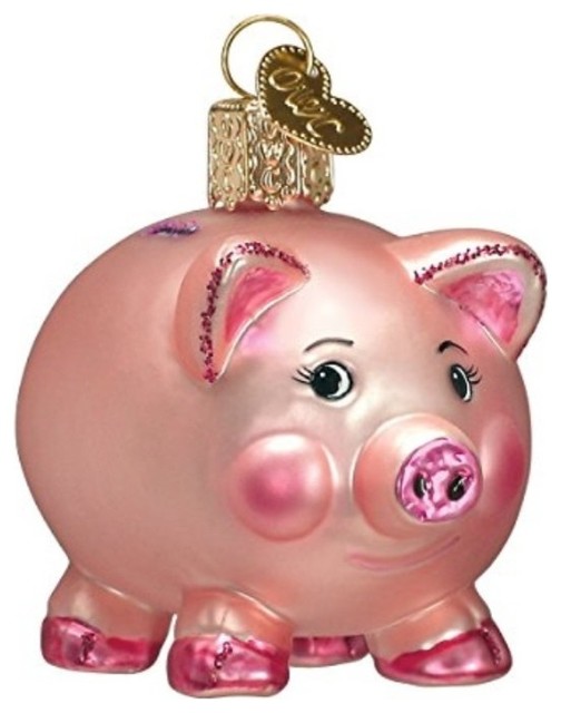 Old World Christmas Piggy Bank Glass Money Save Coins Ornament 36061