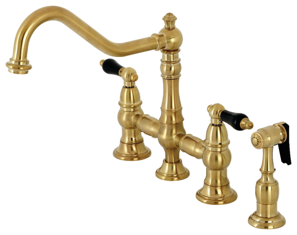 KS3277PKLBS Duchess Bridge Kitchen Faucet With Brass Sprayer, Brushed Brass