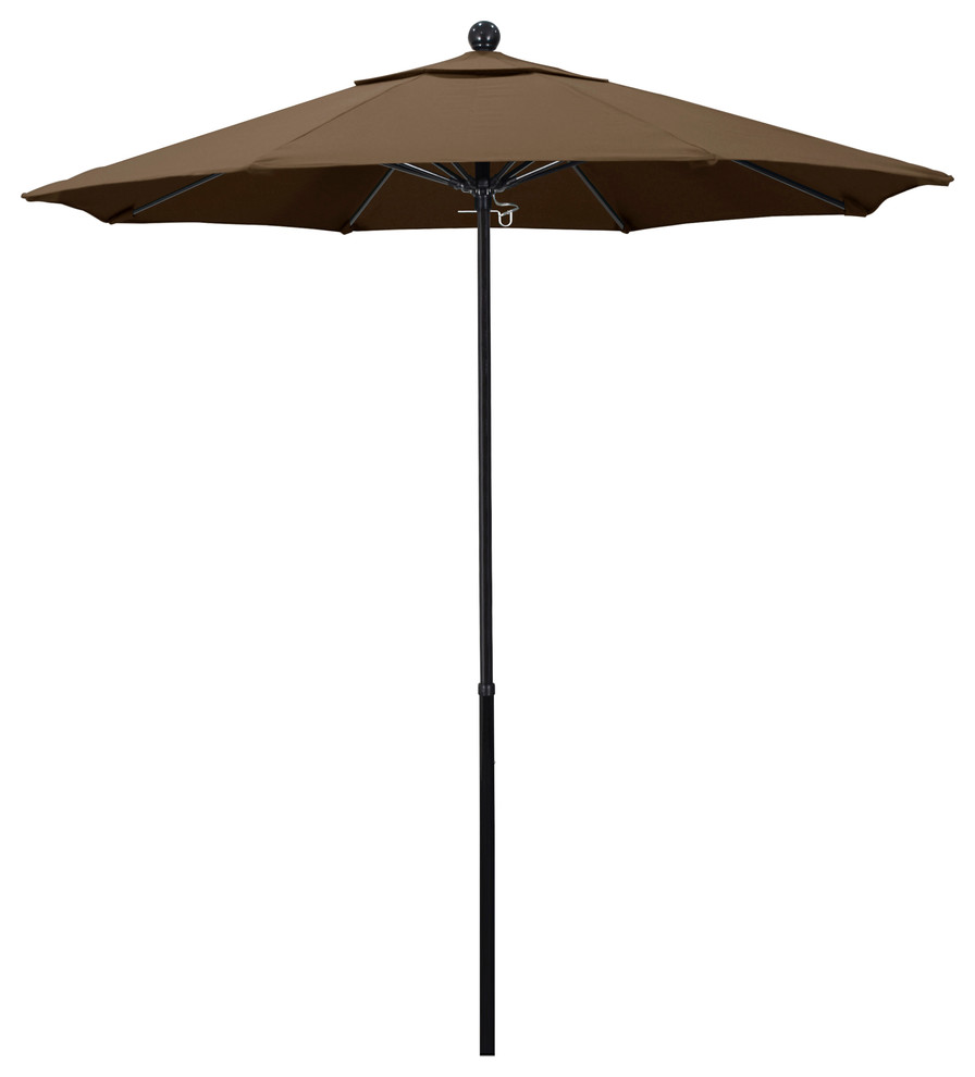 7.5'  Black Push Lift Fiberglass Umbrella, Sunbrella, Cocoa