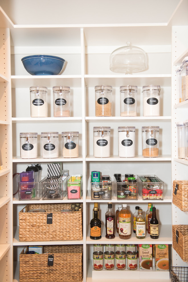 Example of a mid-sized transitional kitchen pantry design in Santa Barbara