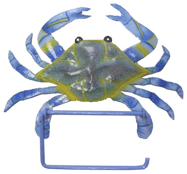 Coastal Blue Crab Toilet Paper TP Holder or Hand Towel Bar Haitian Metal Art