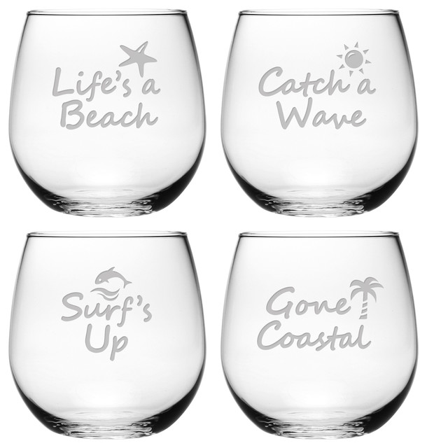 Everything's Beachy-Keen 4-Piece Stemless Wine Glass Set - Tropical ...