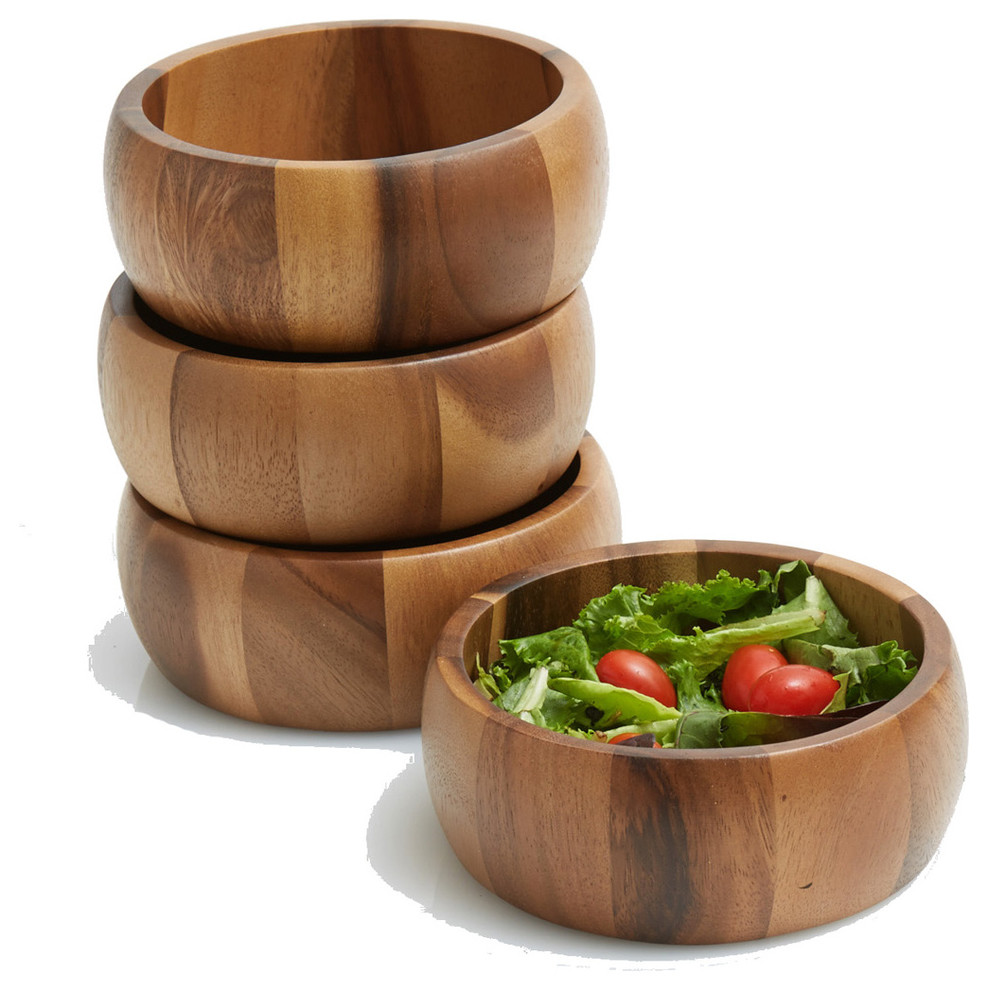 Acacia Wood Individual Salad Bowls, Set of 4 - Serving And Salad Bowls ...