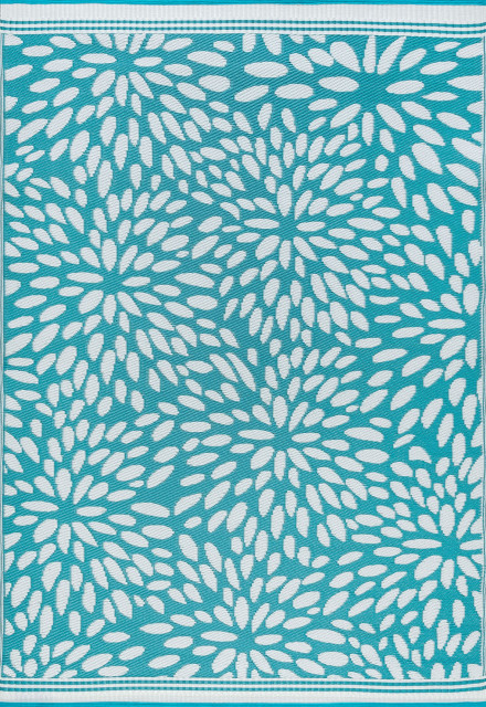Nuala Transitional Floral Aqua/White Rectangle Indoor/Outdoor Area Rug, 6'x9'