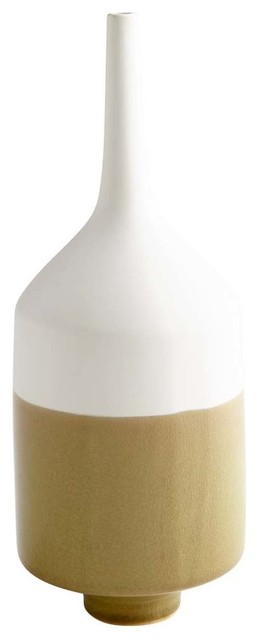 Cyan Design Medium Groove Line Vase, White & Olive Crackle