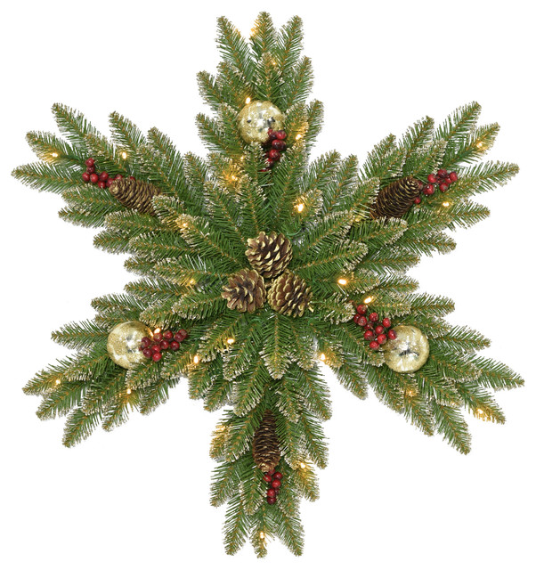 Glittery Gold Dunhill Fir Snowflake With Battery Operated LED Lights, 32"