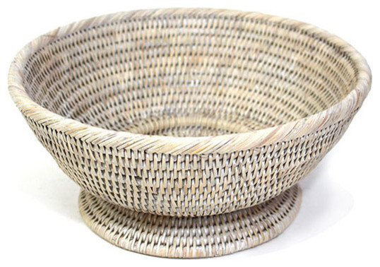 White Wash Rattan Round Pedestal Basket