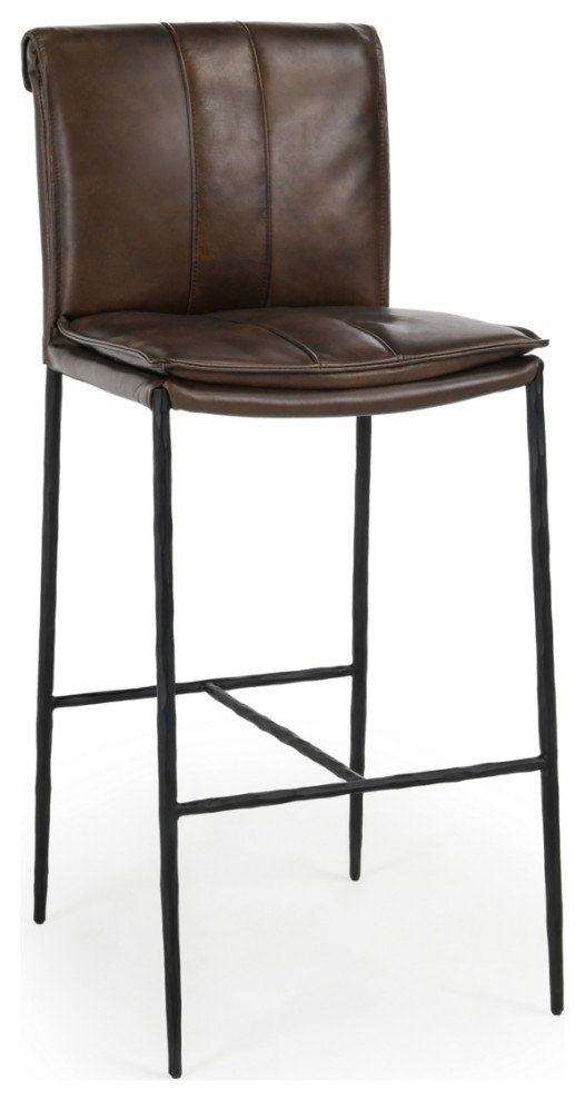Iva 31" Bar Stool Chair Padded Rolled Back Brown Top Grain Leather