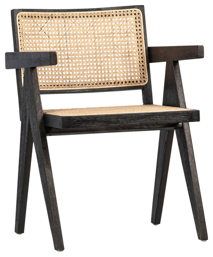 Norwich Black Oak and Natural Rattan Dining Arm Chair - Tropical ...