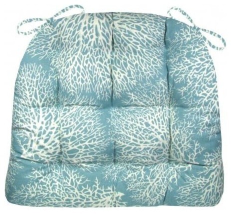 Ariel Ocean Blue Fan Coral Dining Chair Pad, Latex Foam Fill, Extra-Large