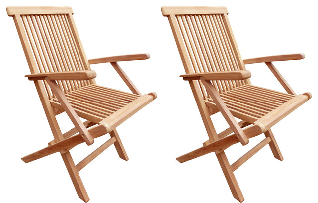 Seven Seas Teak Folding Outdoor Patio Arm Chair, Set of 2