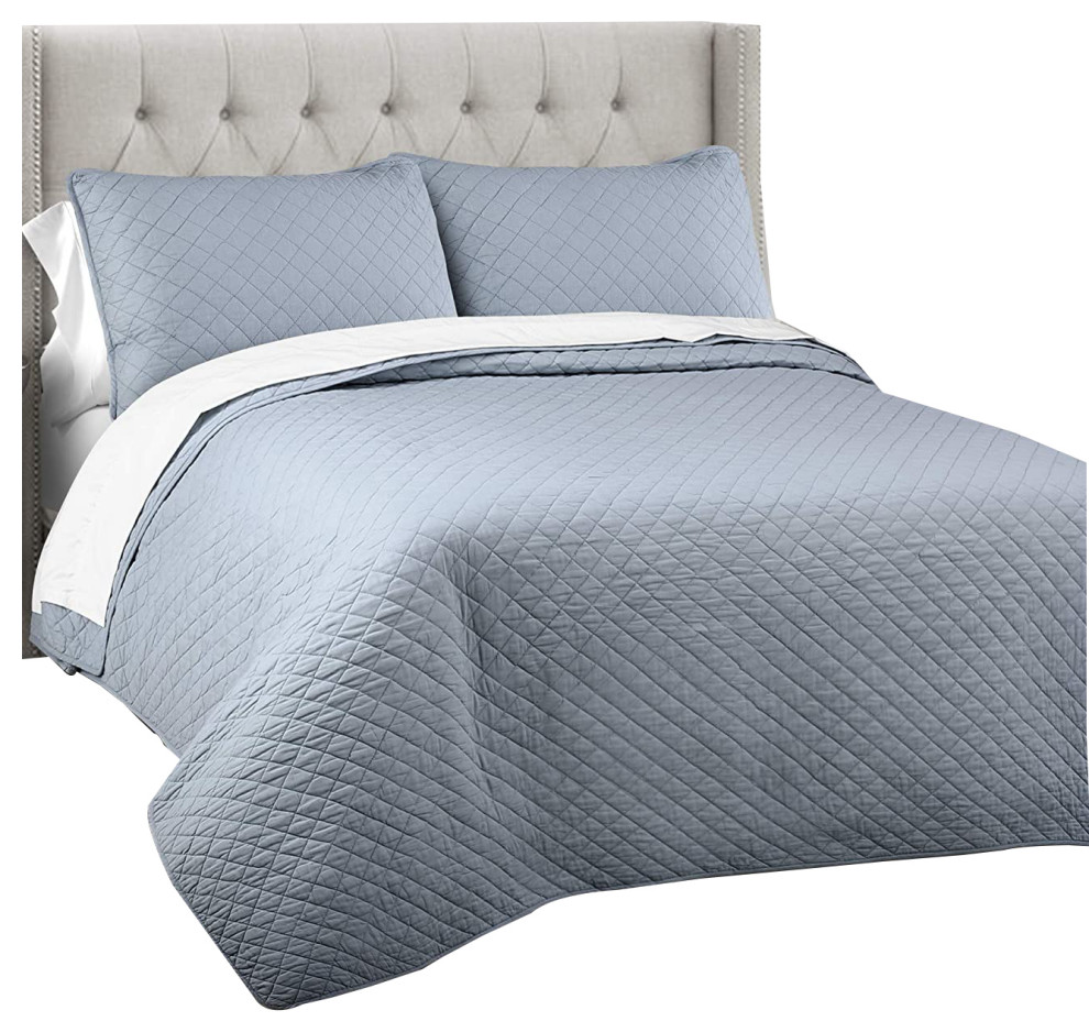 Ava Diamond Oversized Cotton Quilt Blue 3Piece Set Full/Queen