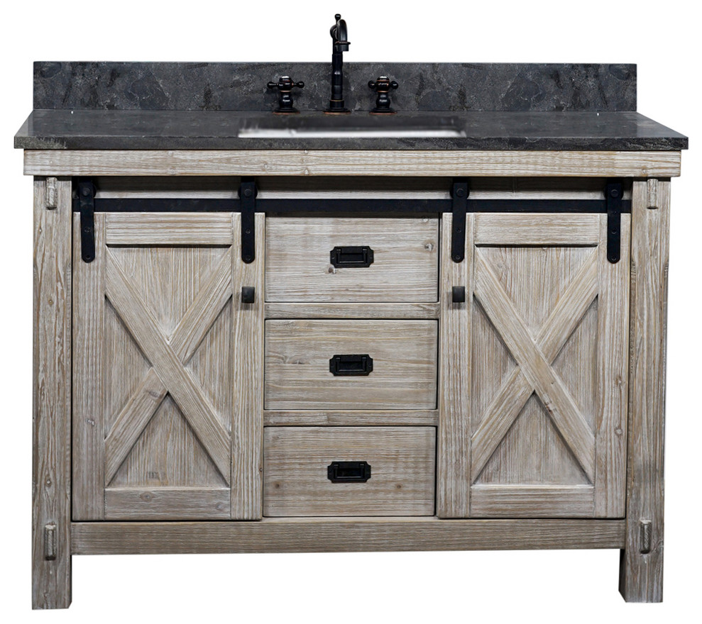 49" Rustic Solid Fir Barn Door Style Single Sink Vanity Arctic Pearl