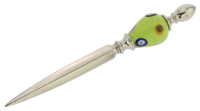 Murano Glass Mosaic Letter Opener Lime Green Contemporary
