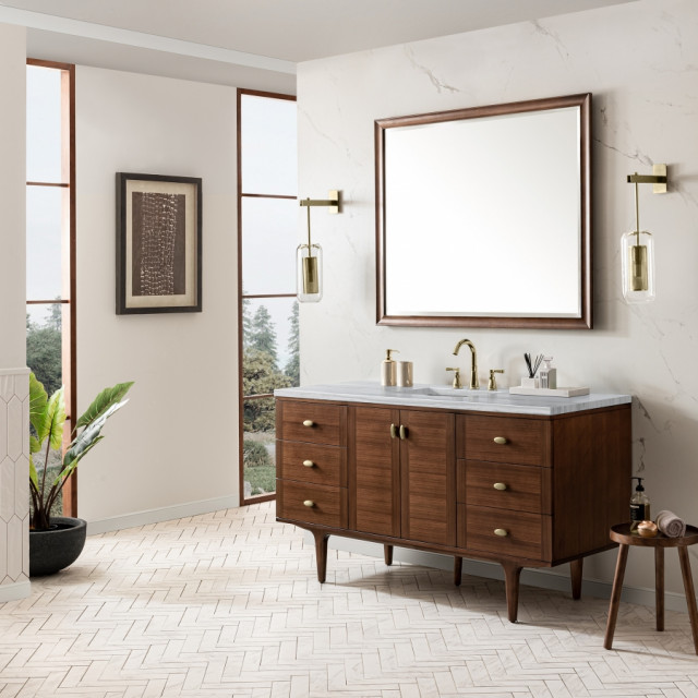 60" Modern Mid-Century Walnut Single Sink Bathroom Vanity, James Martin ...