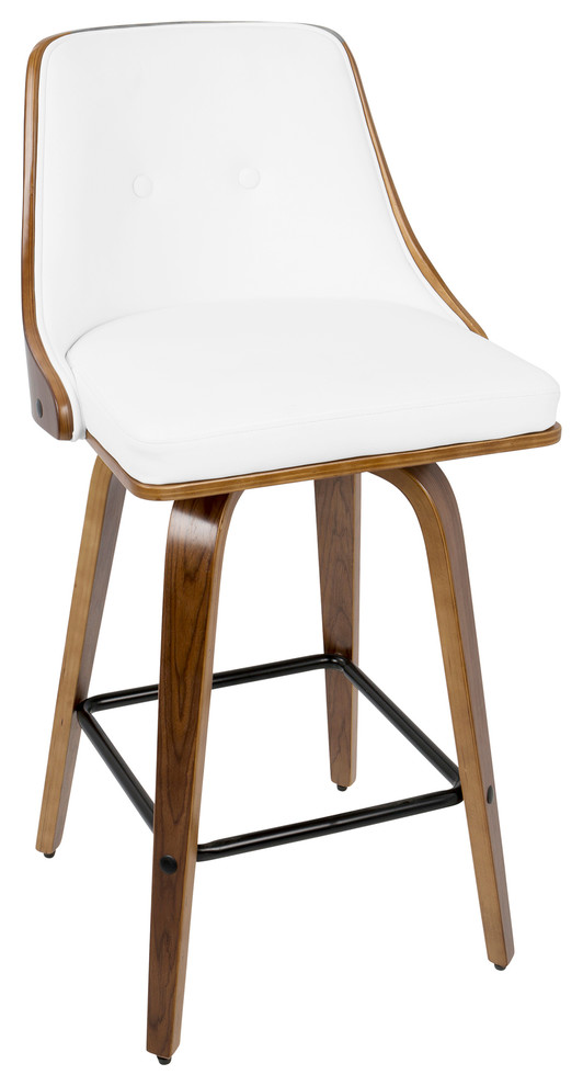 Gianna 26" Counter Stool in Walnut With White Faux Leather, Set of 2