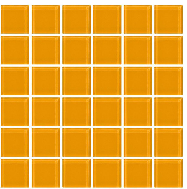 6"x6" Light Orange Glass Tile, Quarter Sheet, Grid