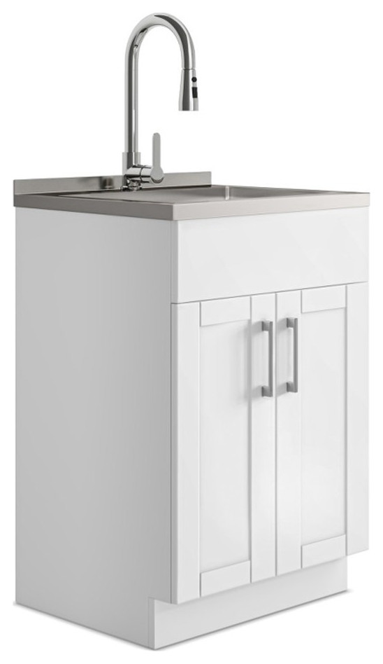 Modern Wide Shaker 24" Laundry with Faucet & Stainless Steel