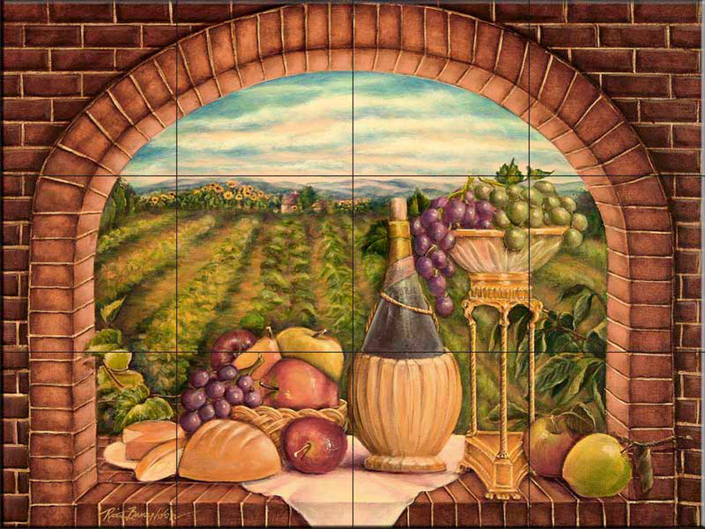 Tile Mural Kitchen Backsplash - Tuscan Wine II - by Rita Broughton