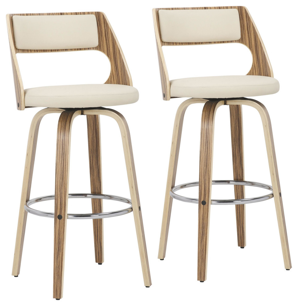 Lumisource Cecina MidCentury Modern Barstool, Swivel, Zebra/Cream Faux