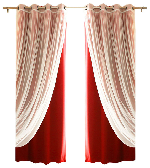 Gathered Tulle Sheer and Blackout 4Piece Curtain Set, Short