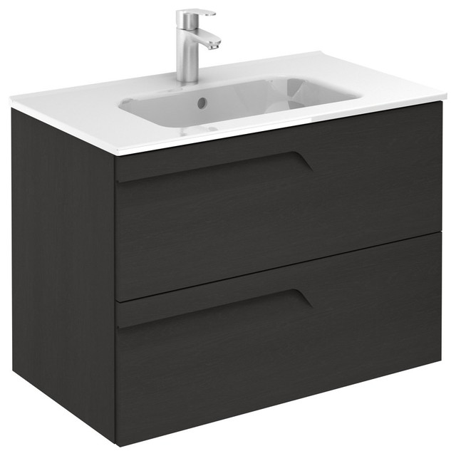 32 inches Wall Mounted Modern Bathroom Vanity 2 Drawer Grey Nature with ...