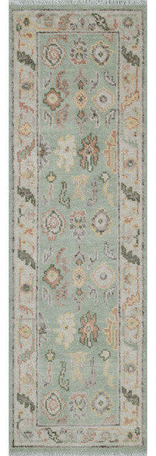 Meadow Hand Knotted Wool Area Rug Willow Green, 2'6" X 8'