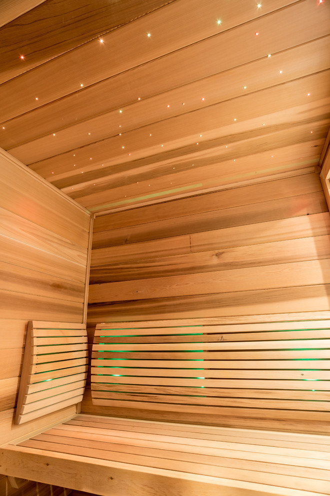Photo of a country bathroom in New York with with a sauna.