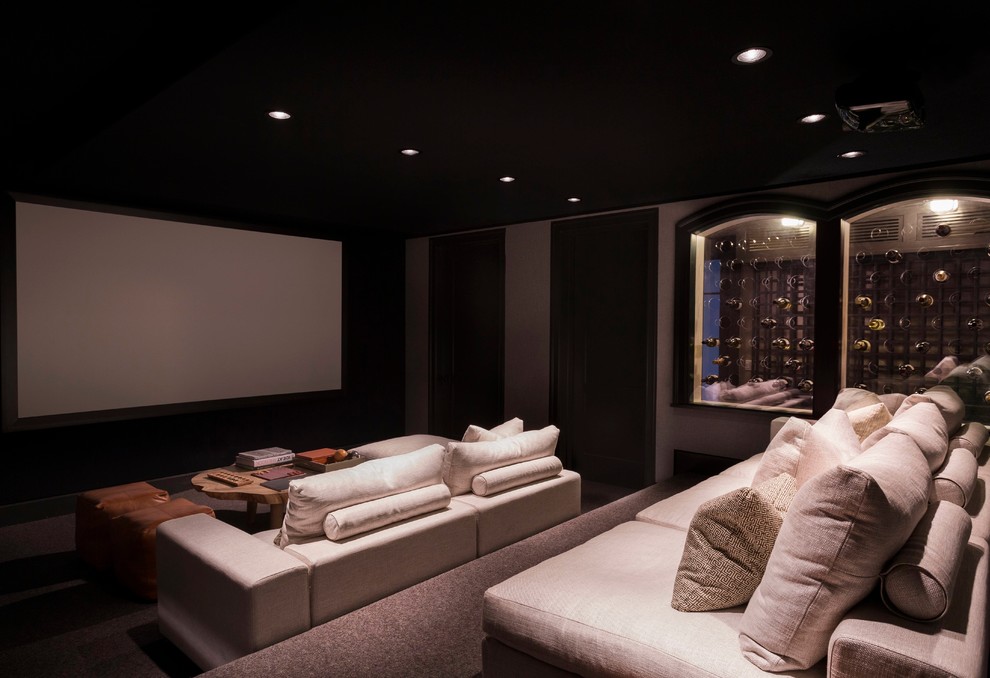 Photo of a beach style home theatre in Los Angeles.