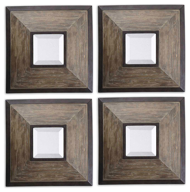 Fendrel Squares Mirrors, Aged Pecan, Set of 4 - Transitional - Wall ...