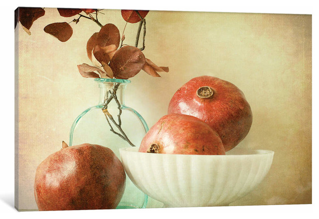 Pomegranates And Milk Glass by Olivia Joy StClaire Canvas Print, 12"x18"x1.5"