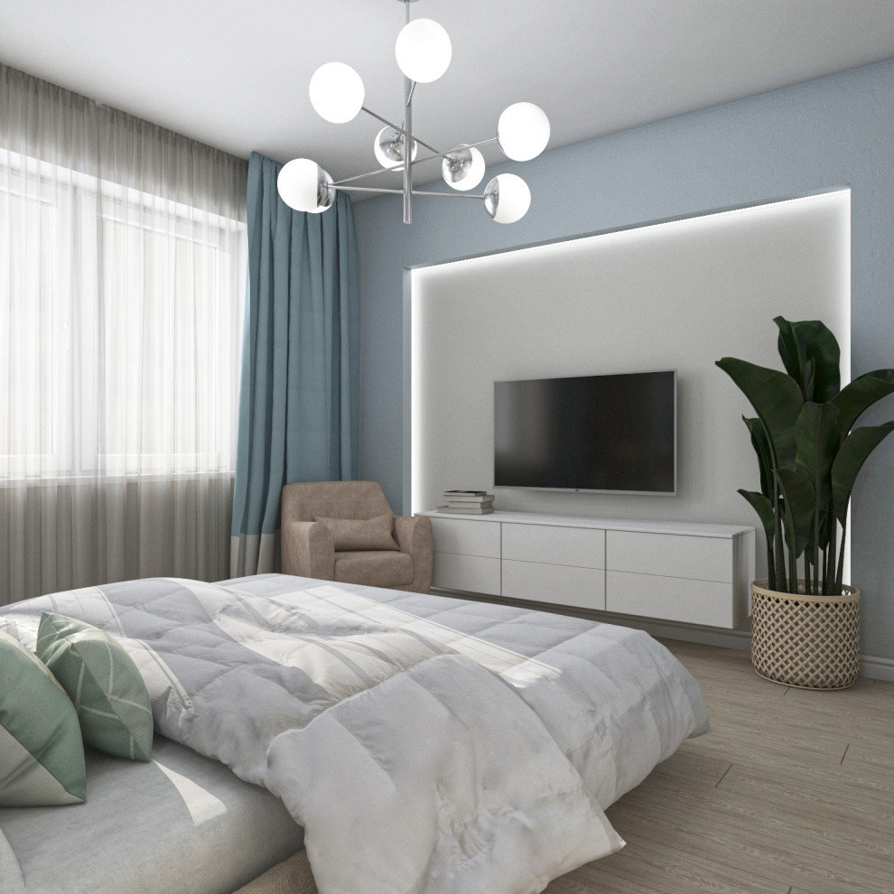 Дизайн современной однокомнатной квартиры в морских оттенках