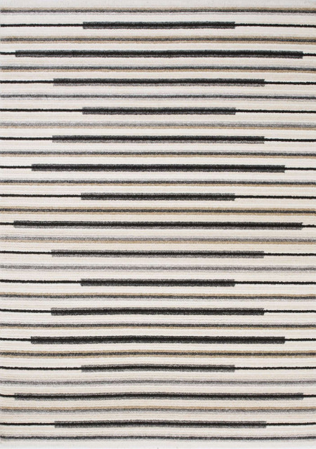 Cali Collection Black Cream Beige Symmetrical Stripes Rug, 7'10"x10'0"