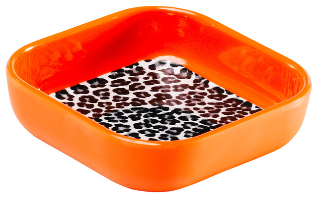 4" Square Snack Dish - Orange Leopard