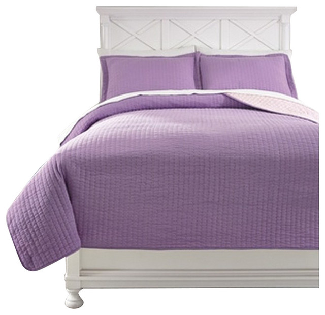 Full Lavender/Pink Ashley Furniture Signature Design by Ashley Q225023F Dansby 3 Piece Coverlet Set 